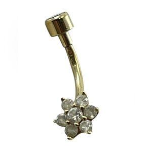 14k Gold Floral Belly Ring with CZ Gemstones